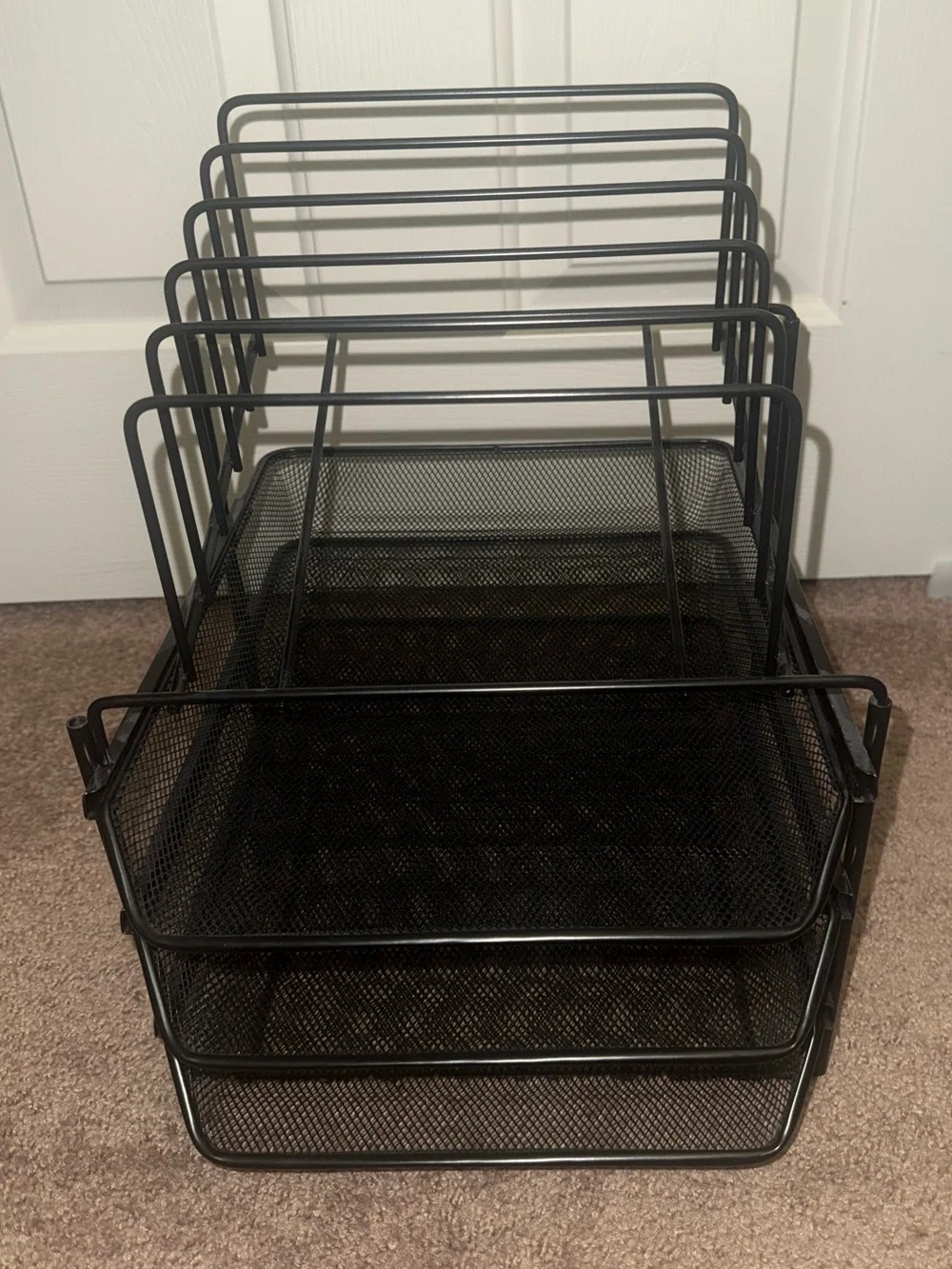 Black Mesh 3-Tier File Organizer with Vertical Sorter